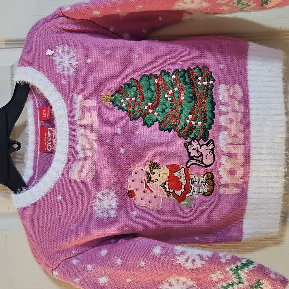 STRAWBERRY SHORTCAKE SWEET HOLIDAYS LITTLE GIRLS SWEATER: PINK/PURPLE: NWT: M(5)